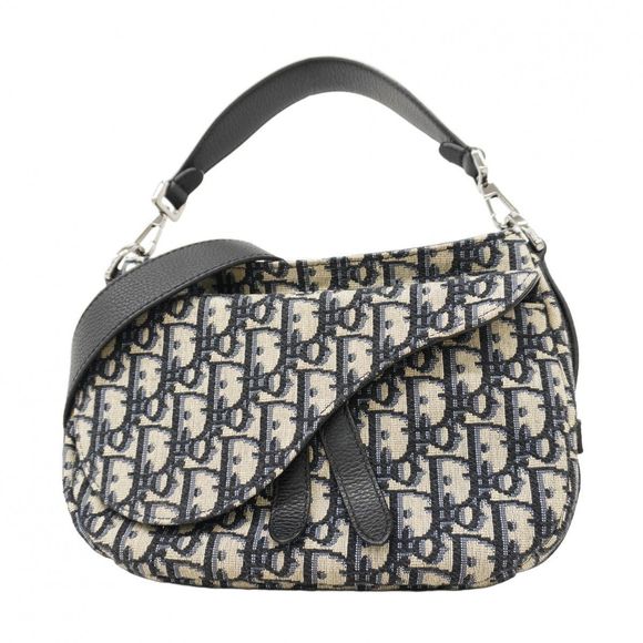 Christian Dior Oblique Saddle Canvas Handbag in Black and Navy with Silver Hardw - Picture 1 of 9